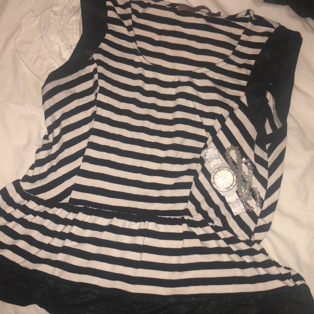 Striped blouse with leather accents